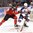 TORONTO, CANADA - DECEMBER 31: USA's Adam Fox #8 battles Canada's Blake Speers #21 for the puck during preliminary round action at the 2017 IIHF World Junior Championship. (Photo by Matt Zambonin/HHOF-IIHF Images)

